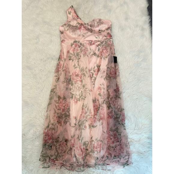 Lulus Truly Extraordinary Pink Floral One Shoulder Maxi Dress Formal Gown - Picture 5 of 9